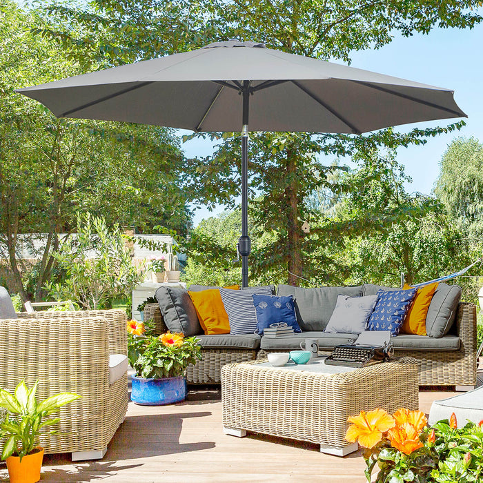 Outdoor Tilting Parasol - 3m Sun Shade with Tilt and Crank Handle, 8 Sturdy Ribs - Ideal for Balcony, Benches, and Gardens in Dark Grey