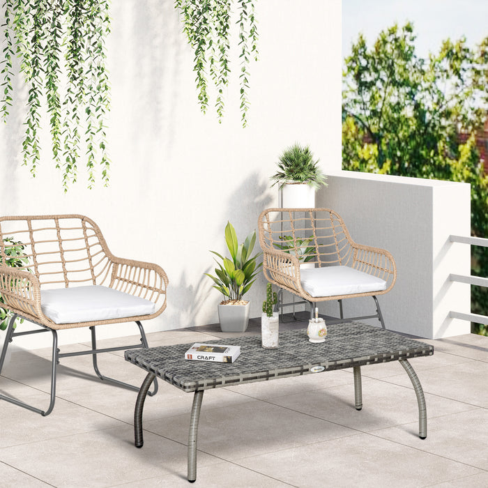 Outdoor Rattan Coffee Table - All-Weather Wicker Side Table in Grey - Ideal for Garden, Balcony, and Backyard Spaces