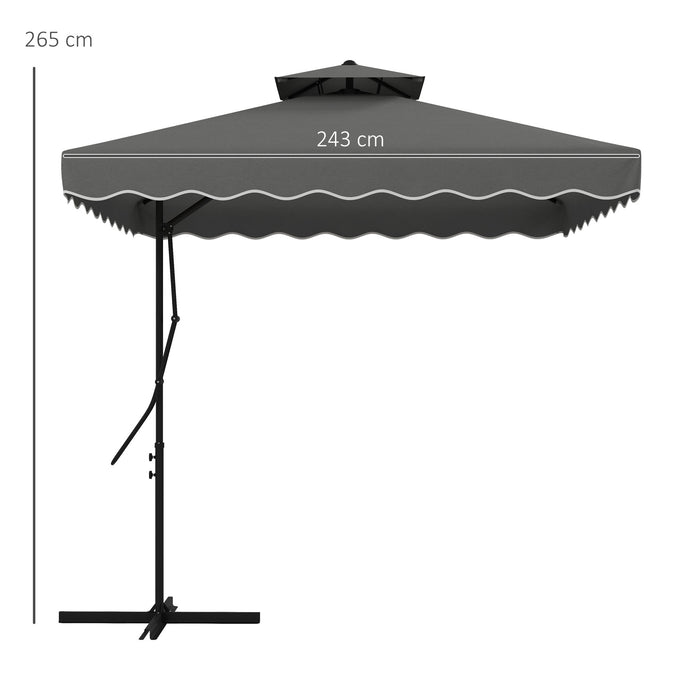 Double Top Cantilever Umbrella 2.5m - Elegant Dark Grey Garden Parasol with Decorative Ruffles - Stylish Outdoor Shade Solution for Patio Comfort