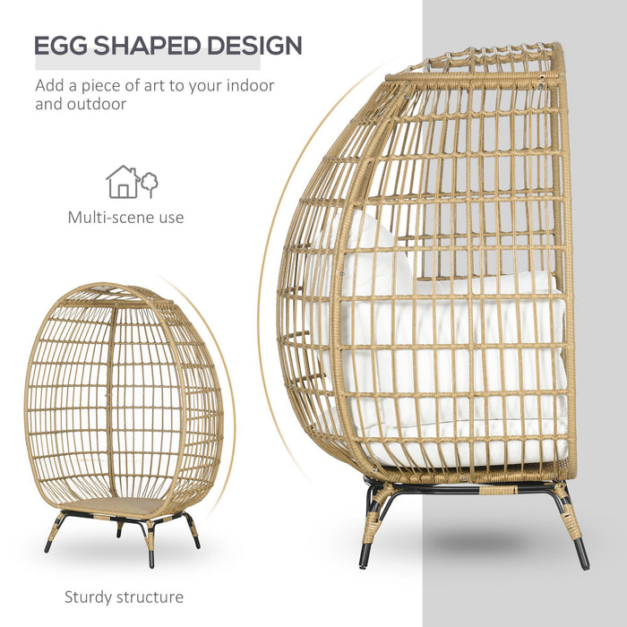 PE Rattan Woven Egg Chair - Round Teardrop Patio Chair with Thick Padded Cushions - Ideal for Sunroom, Garden Comfort in Khaki