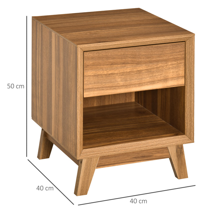 Walnut Brown Modern Nightstand - Bedside End Table with Drawer and Shelf for Bedroom and Living Room Storage - Elegant Furniture for Organizing Essentials