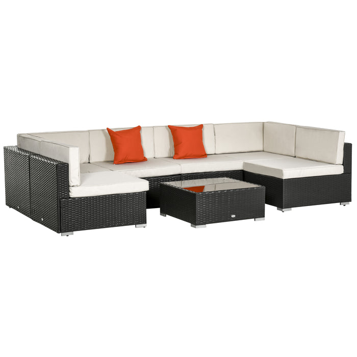 7 PC Rattan Garden Furniture Set - Outdoor Sectional Sofa with Wicker Weave, Coffee Table, Cushions, and Pillows - Perfect for Patio and Deck Seating Area