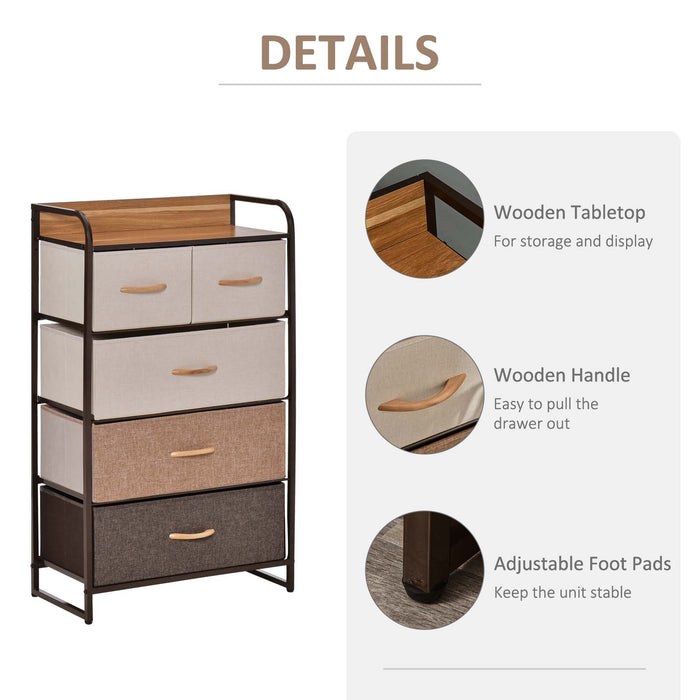 5-Drawer Dresser Tower - Bedroom & Hallway Storage Organizer with Steel Frame and Wooden Top - Ideal for Closet Organization