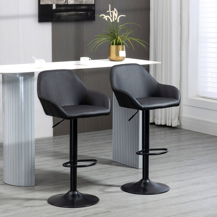 Swivel Barstools Set with Footrest and Backrest - PU Leather Adjustable Bar Stools for Kitchen Counter, Steel Base, Black - Perfect for Dining Room Comfort