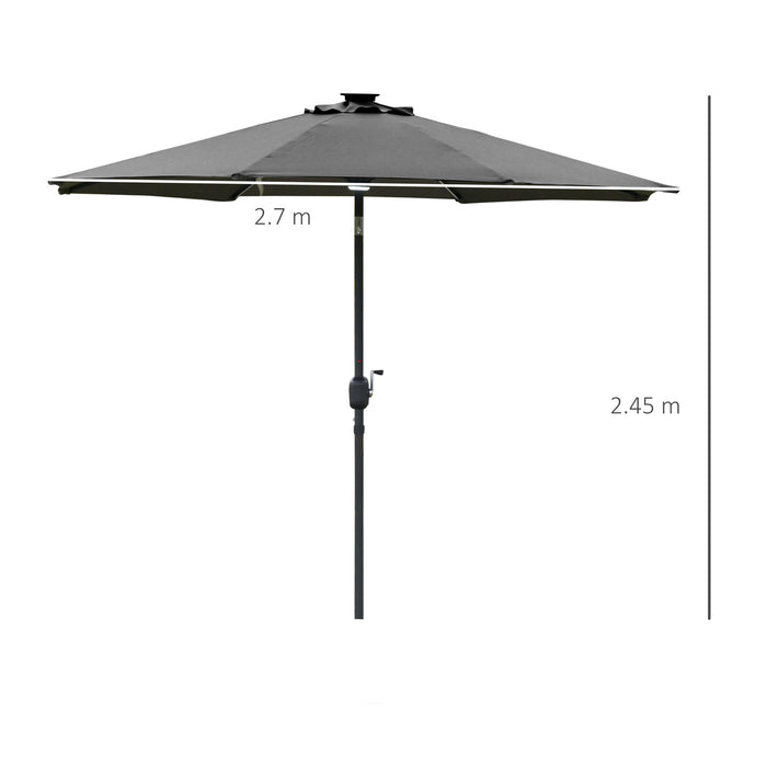 Extra-Large 2.7m Garden Parasol - Sun Umbrella with LED Solar Lights & Ventilated Tilt Canopy - Outdoor Summer Patio Shelter for Day & Evening