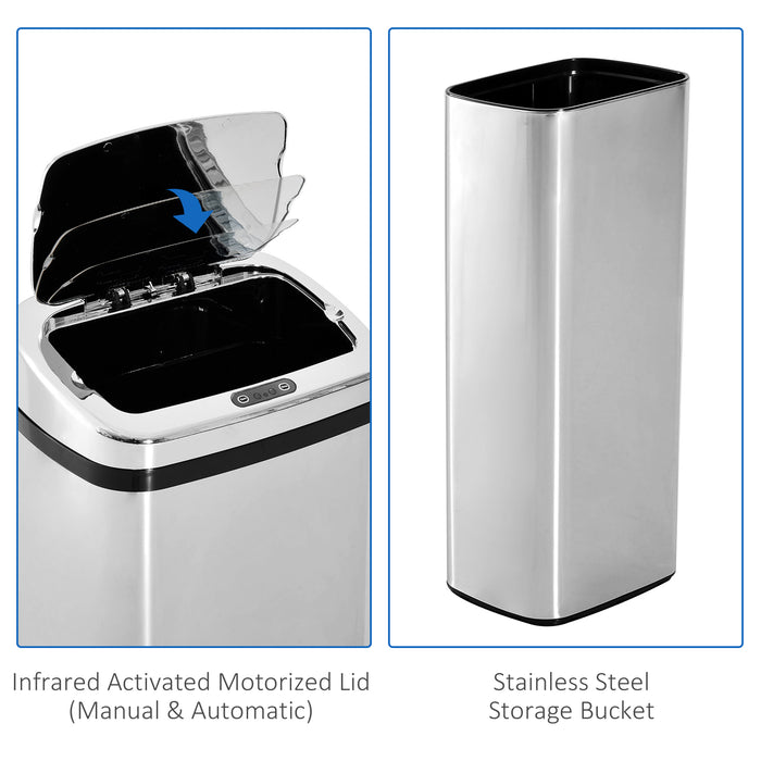 Infrared Touchless 50L Dustbin - Automatic Motion Sensor Stainless Steel Trash Can - Hygienic Waste Solution for Home and Office