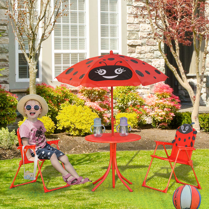 Ladybug-Themed Picnic Set - Kids' Folding Table and Chairs with Parasol for Outdoor Use - Fun and Practical Garden Furniture for Children