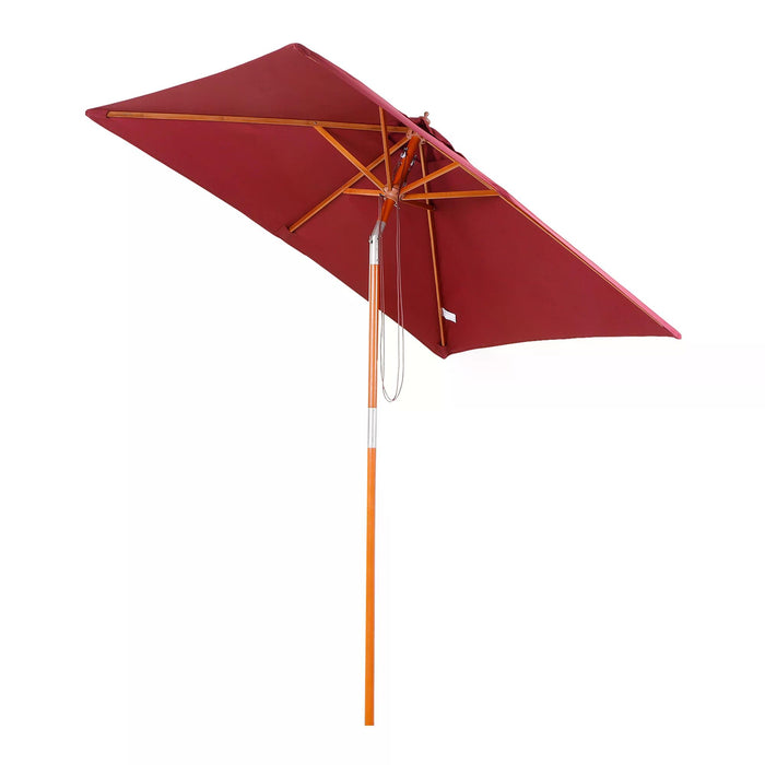 Outdoor Patio Parasol - 1.5m Wind-Resistant Sunshade with Fir Wooden Pole & Tilt Mechanism, Wine Red - Ideal for Garden, Backyard Lounging & UV Protection