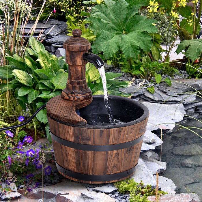 Fir Wood Garden Fountain with Built-in Flower Planter - Circular Design, 27cm Diameter x 37cm Height - Enhances Outdoor Décor & Supports Plant Growth