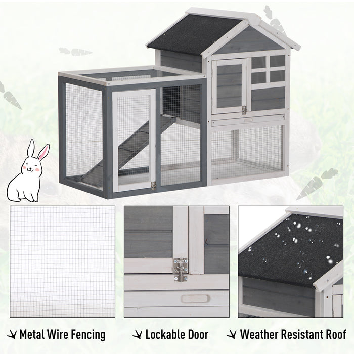 Wooden Guinea Pig and Rabbit Hutch with 2 Tiers - Spacious Cage with Pull-Out Tray and Ramp, 122x62.6x92cm - Ideal for Small Pet Comfort and Easy Cleaning