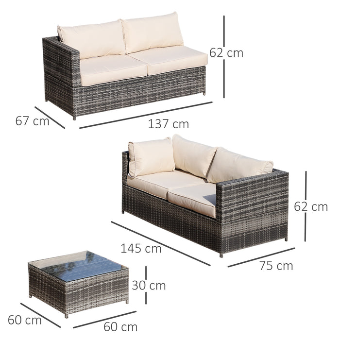 Outdoor Rattan Corner Sofa Set with Coffee Table - 4-Seater Patio Furniture with Thick Beige Cushions - Ideal for Garden Entertaining and Relaxation