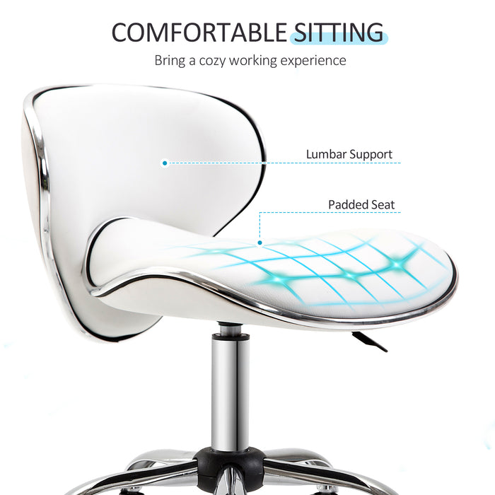 PU Leather Salon Chair - Rolling Swivel Stool with Backrest, White - Comfortable Seating for Beauty Professionals