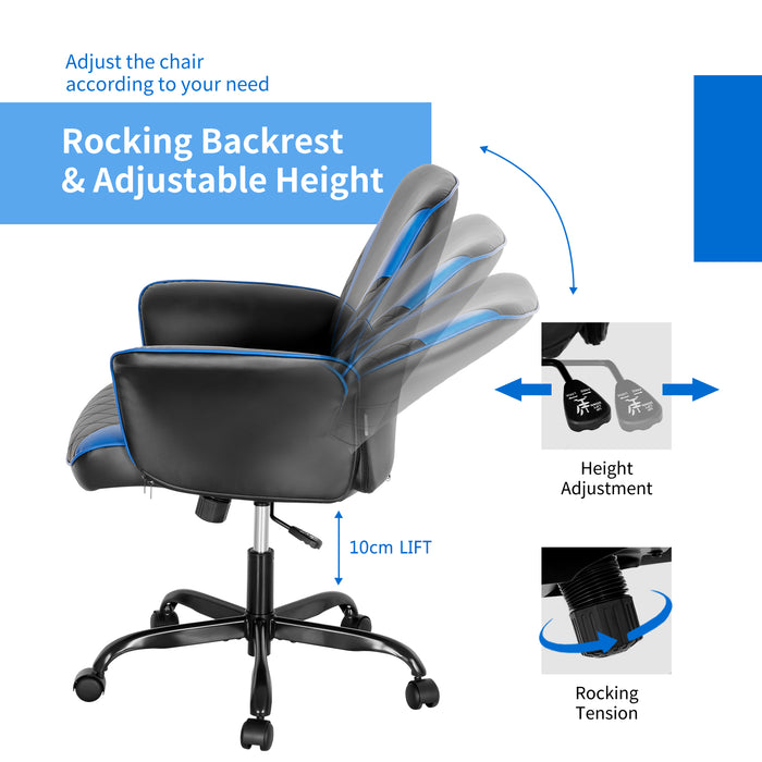 Ergonomic Office Chair - Adjustable Height, Comfortable Computer Desk Seat in Blue - Ideal for Prolonged Work Sessions