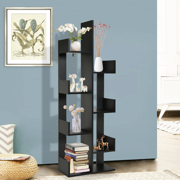 Tree Shaped Bookshelf - 8-Tier Floor Standing Unit in White - Ideal for Space Saving and Organization