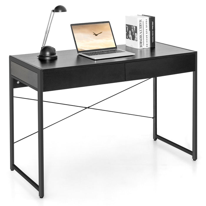 Wooden Study Computer Desk 112x48x76cm - Desk with 2 Drawers for Home Office - Ideal for Students and Teleworkers