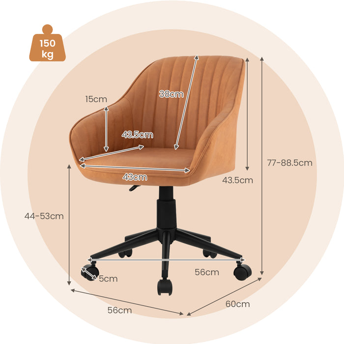 Home and Office Essentials - Rolling Chair with Backrest & Adjustable Height in Brown - Ideal for Comfortable Working Conditions