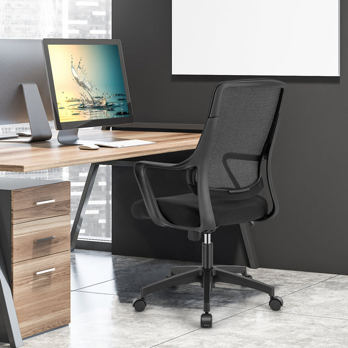Black Office Chair with Wheels - Ergonomic Design for Comfortable Seating - Ideal for Office Workers and Long Hours of Work