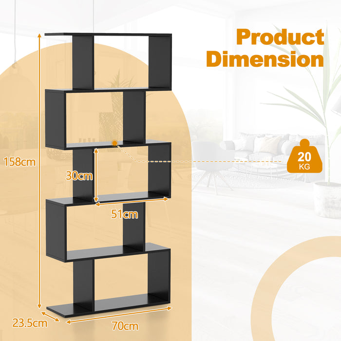 Geometric S-Shaped Bookcase - Anti-Toppling Feature, Suitable for Home Office, Living Room - Perfect for Minimalist White Interiors