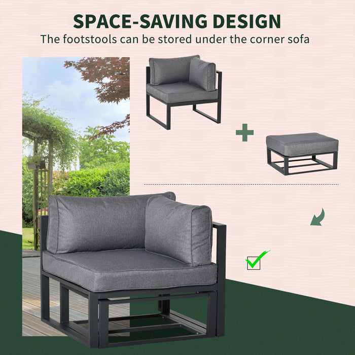 Aluminum Garden Daybed Set - 6-Piece Outdoor Sectional Sofa with Coffee Table and Footstool, Grey Cushions Included - Ideal Patio Conversation Furniture for Relaxation