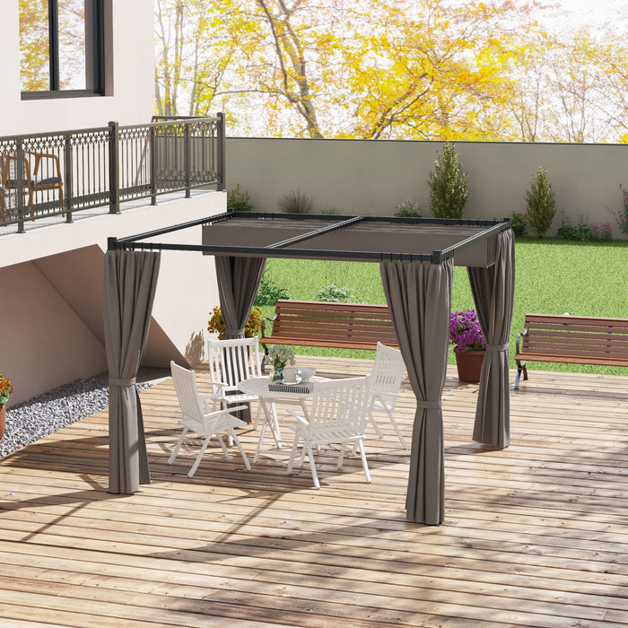 Retractable Pergola 3x3m with Curtains - Garden Gazebo Shelter for Outdoor Living - Ideal for Grill, Patio, Deck Use in Light Grey