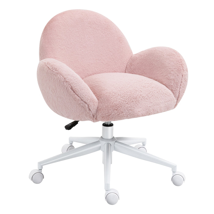 Ergonomic Fluffy Pink Chair with Armrests - Home Office Comfort Swivel Chair with Backrest - Ideal for Bedroom and Living Room Use