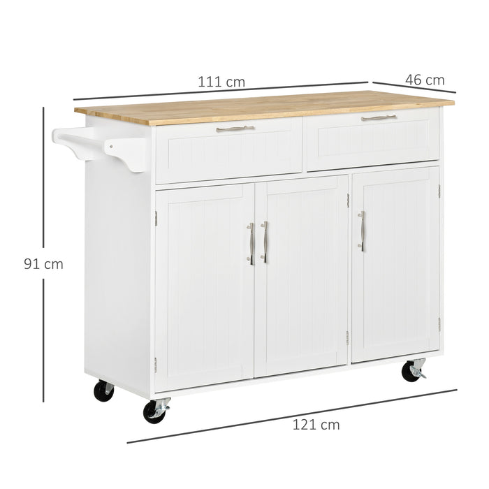 Kitchen Island Utility Cart with Ample Storage - Equipped with Dual Drawers and Cabinets, Perfect for Dining Essentials - Ideal Dining Room Organizer in Classic White