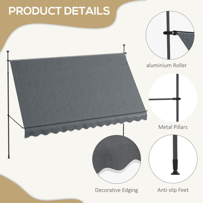 Retractable Awning 3.5x1.2m - Free Standing Patio Sun Shade with UV Protection, Dark Grey Color - Ideal Shelter for Window and Door Areas