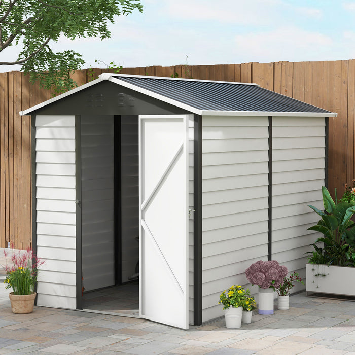 6FT Metal Outdoor Garden Shed - Galvanised Steel Tool Storage with Sloped Roof and Lockable Door - Ideal for Patio and Lawn Equipment Security, Dark Grey