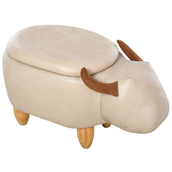 Buffalo-Shaped Storage Ottoman - Padded Lid, Wooden Frame Legs, Adorable Animal Design - Versatile Decoration and Footrest for Kids' Room