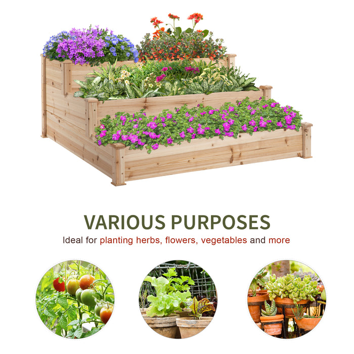 3-Tier Wooden Raised Garden Bed Kit - Elevated Planting Box Stand for Yard & Patio, 124cm x 124cm x 56cm - Ideal for Outdoor Gardening Enthusiasts