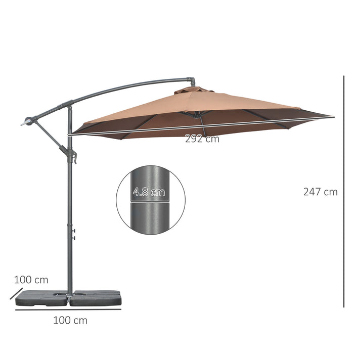 Deluxe Garden Banana Parasol - Cantilever Umbrella with Crank Handle and Cross Base, Includes Weights and Cover, Coffee Color - Perfect for Outdoor Sun Shade and Relaxation