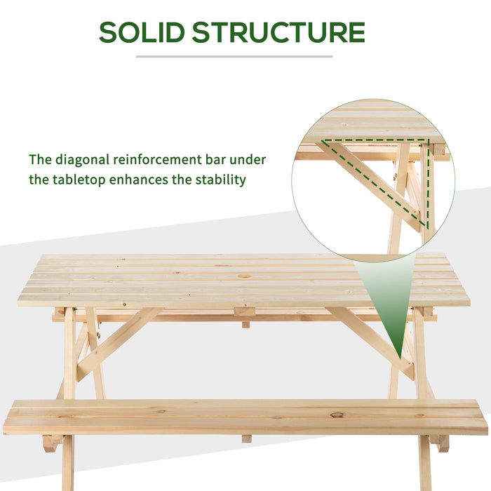 4 Seater Wooden Picnic Table - Outdoor Garden Patio Bench with Parasol Hole, 150cm - Perfect for Family Gatherings and Alfresco Dining