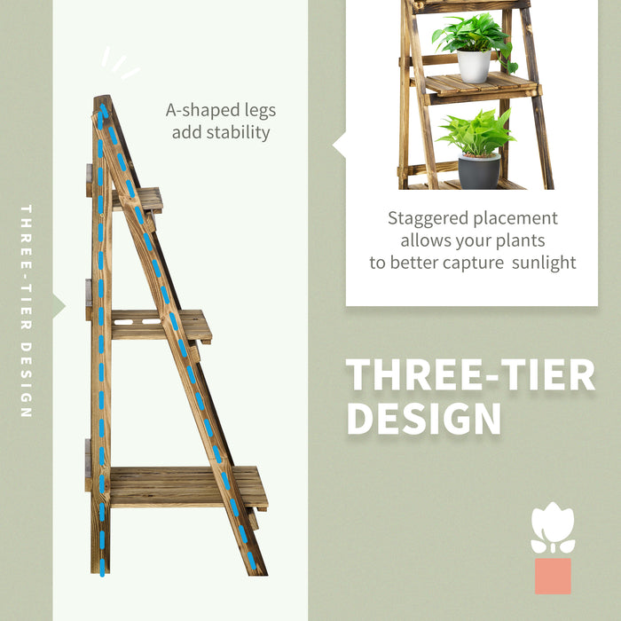 Wooden 3-Tier Plant Stand - Folding Ladder Shelf for Flowers & Planters, 40x37x93cm - Ideal for Garden, Outdoor, and Backyard Display