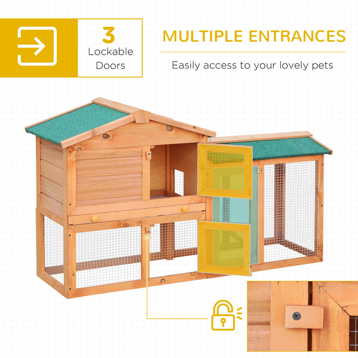 Outdoor Wooden Rabbit Hutch with Run - Guinea Pig Cage with Pull Out Tray, 145x45x85 cm - Ideal Habitat for Small Animals and Bunnies