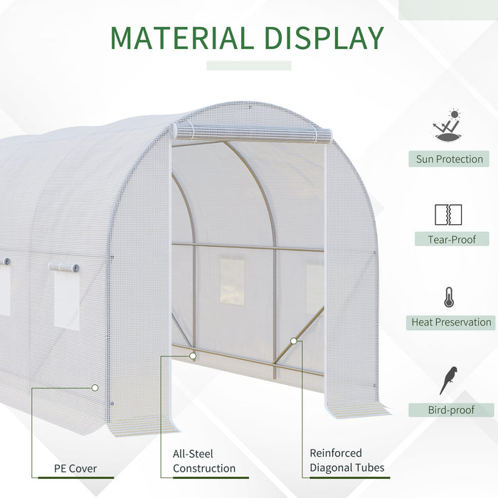 Polytunnel Walk-in Steel Frame Greenhouse - Spacious 3.5m x 2m x 2m White Structure for Gardening - Ideal for Growing Plants, Fruits and Vegetables