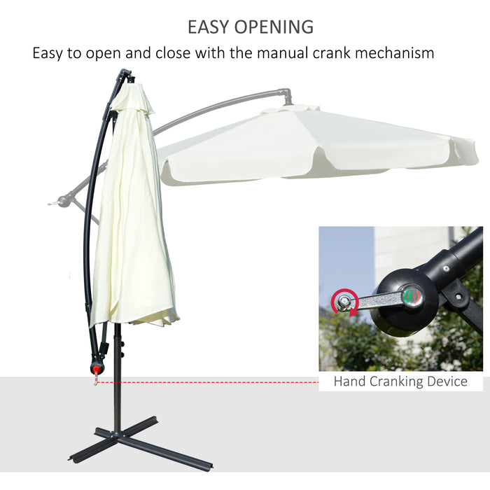 Banana Parasol Cantilever Umbrella 2.7m - Outdoor Hanging Sun Shade with Crank Handle, Cross Base - Perfect for Patio Protection, Cream White