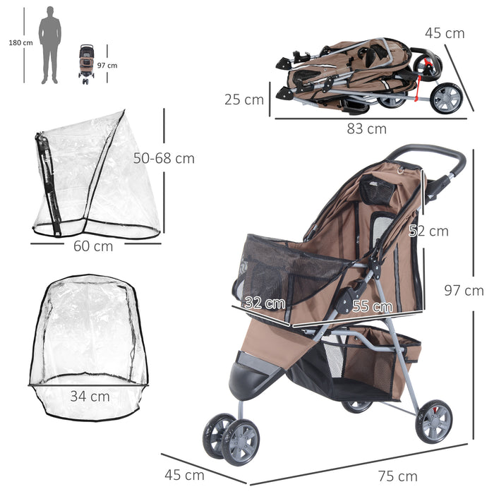 Folding Pet Stroller with Canopy for Small Pets - Easy-Travel Dog and Cat Pushchair with Cup Holder, Undercarriage Basket & Safety Reflective Strips - Convenient for Mini Dog Owners & Urban Cat Lovers