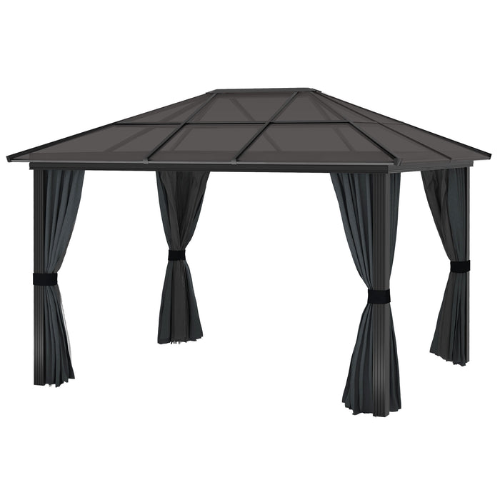 3 x 4m Hard Top Gazebo - Outdoor Garden Pavilion with Polycarbonate Roof, Netting, and Curtains - Ideal for Entertaining and Protection Against Elements