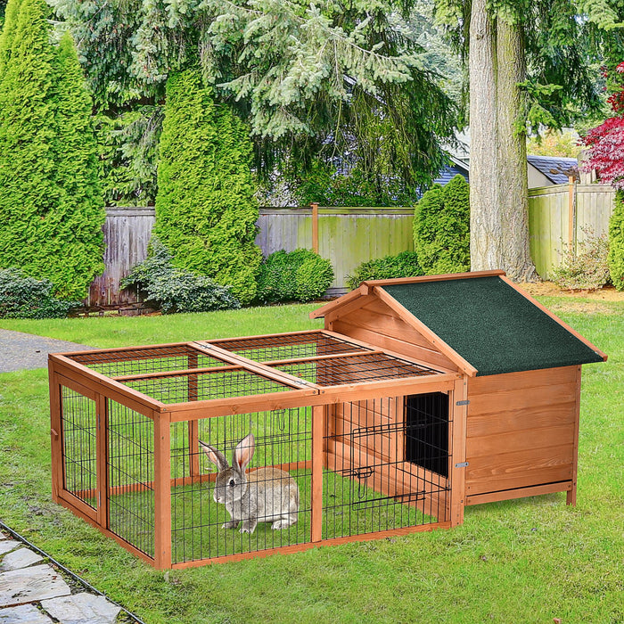 Wooden Small Animal Shelter - Detachable Guinea Pig & Rabbit Hutch with Openable Run and Roof, Slide-out Cleaning Tray - Ideal Pet House for Indoor and Outdoor Use