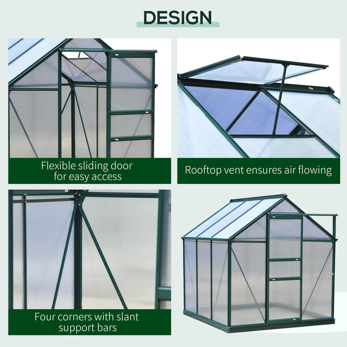 Spacious 6x6ft Polycarbonate Greenhouse - Sturdy Aluminum Frame with Galvanized Base and Sliding Door - Ideal for Plant Growth and Garden Enthusiasts