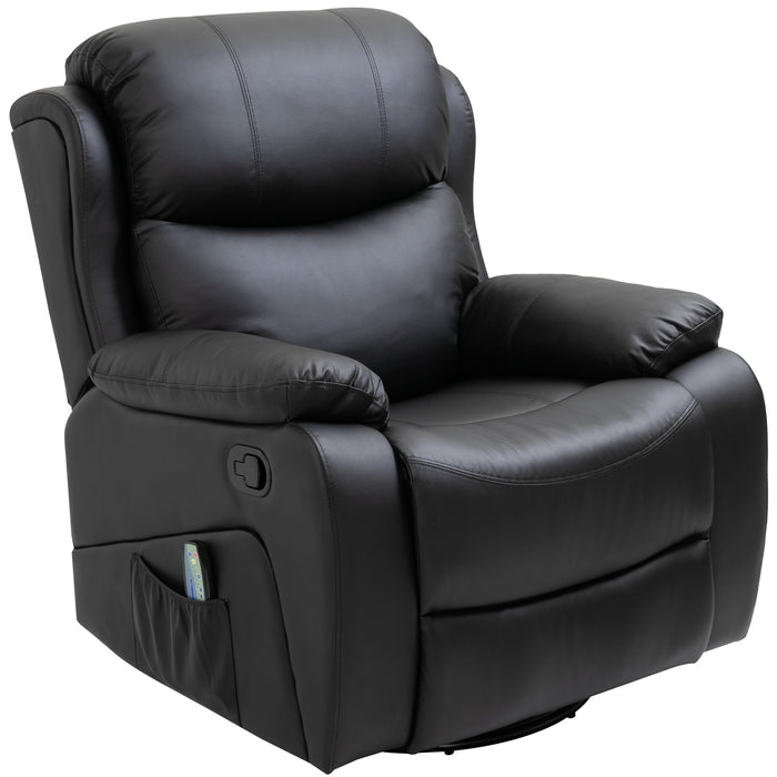 PU Leather Massage Recliner Chair with Heating - 8-Point Vibrating Massage, Swivel Base, Built-in Footrest, and Remote Control - Comfortable Lounge Chair for Relaxation and Stress Relief