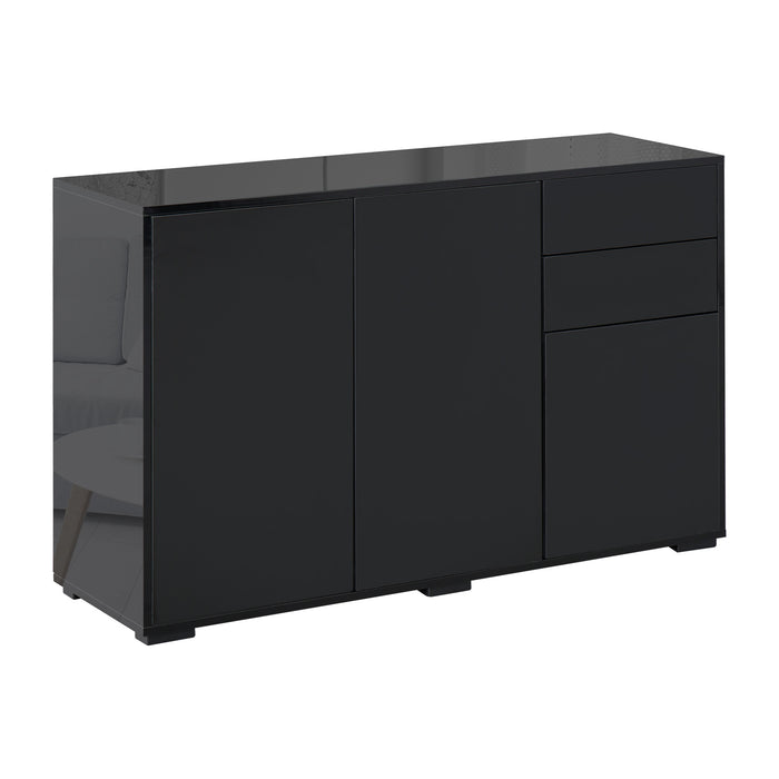 High Gloss Sideboard Side Cabinet - Contemporary Push-Open Storage with Double Drawers - Ideal for Living Room and Bedroom Organization, Elegant Black Finish