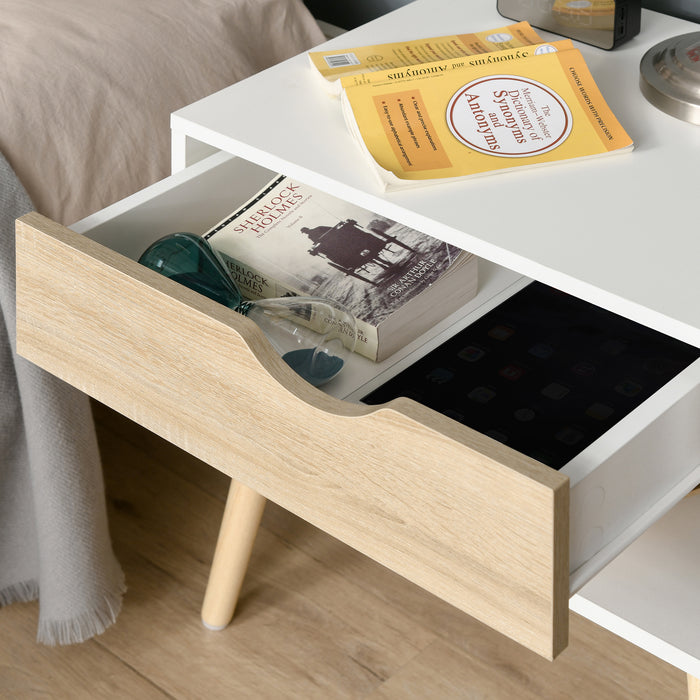 Modern Nightstand with Drawer and Shelf - Stylish Bedside Table for Bedroom or Living Room - Convenient Storage Solution for Home