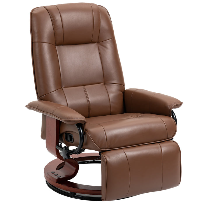 Swivel Recliner Chair in Brown Faux Leather - Comfortable Upholstered Armchair with Wooden Base - Ideal for Living Room and Bedroom Lounging