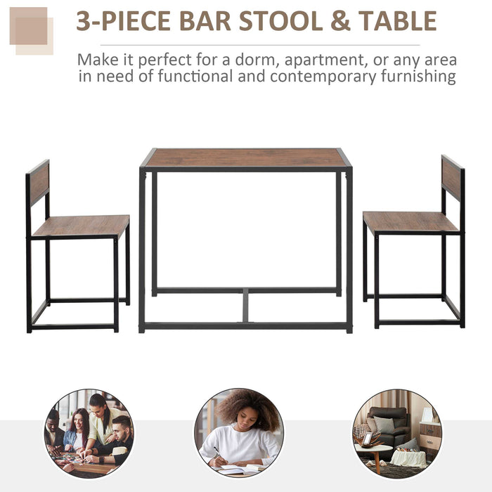 Industrial-Style 3-Piece Table & Stool Set - Sturdy Steel Frame with MDF Panels - Perfect for Living Room or Home Bar Spaces