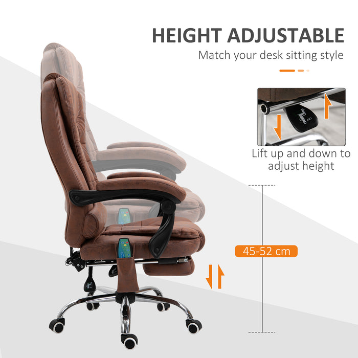 Ergonomic High-Back Executive Chair with Heated Massaging Function - 6-Point Vibration, Swivel & Adjustable Reclining Desk Chair with Footrest - Ideal for Office Comfort and Stress Relief, Brown