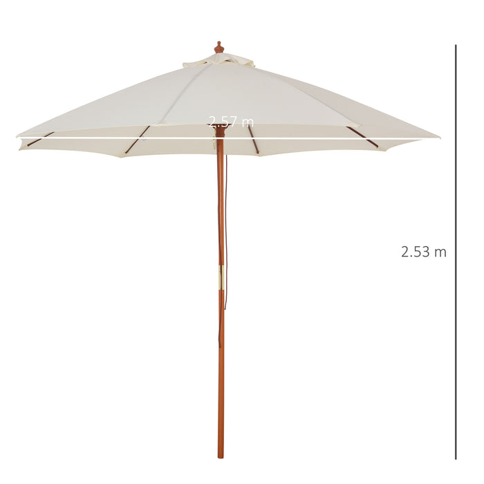 Wooden Garden Parasol 2.5m - Outdoor Patio Sun Shade with Top Air Vent, Market Umbrella Canopy in Cream White - Ideal for Garden Elegance and UV Protection