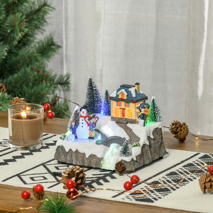 Musical Animated Christmas Village - LED Lit Holiday Decor with Fiber Optic and Rotating Skating Pond - Festive Ornament for Seasonal Display