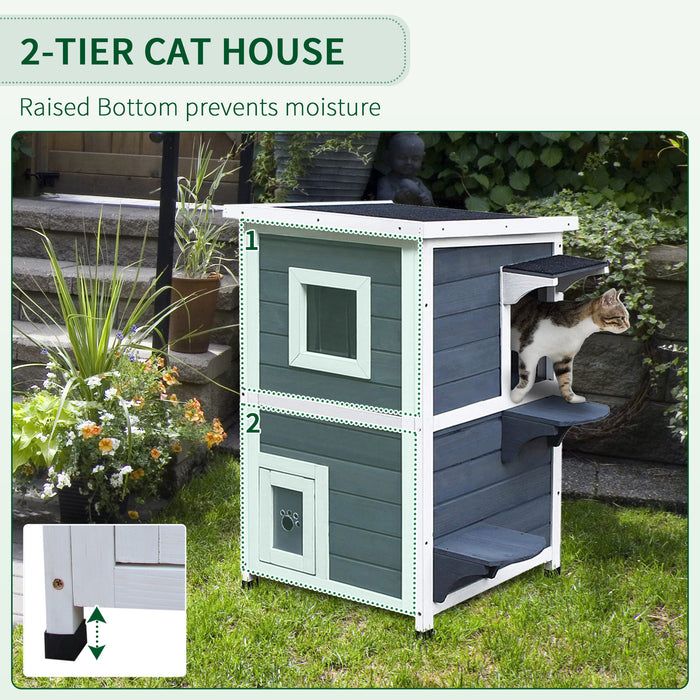 Solid Wood 2-Floor Cat Condo - Cozy Kitten Shelter with Viewing Window - Ideal for Indoor Cat Privacy and Play