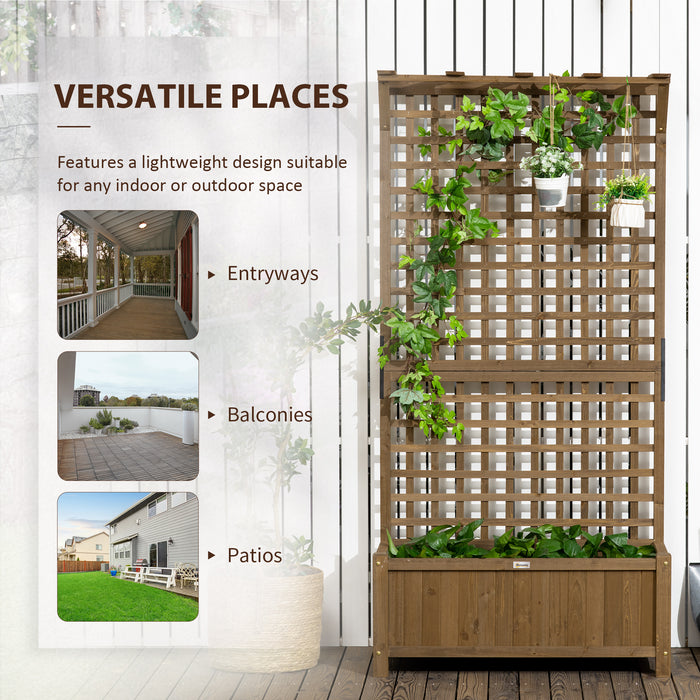 Wooden Raised Garden Bed with Trellis - Dual Planters with Drainage for Vegetables and Flowers - Ideal for Climbing Plants & Outdoor Gardening